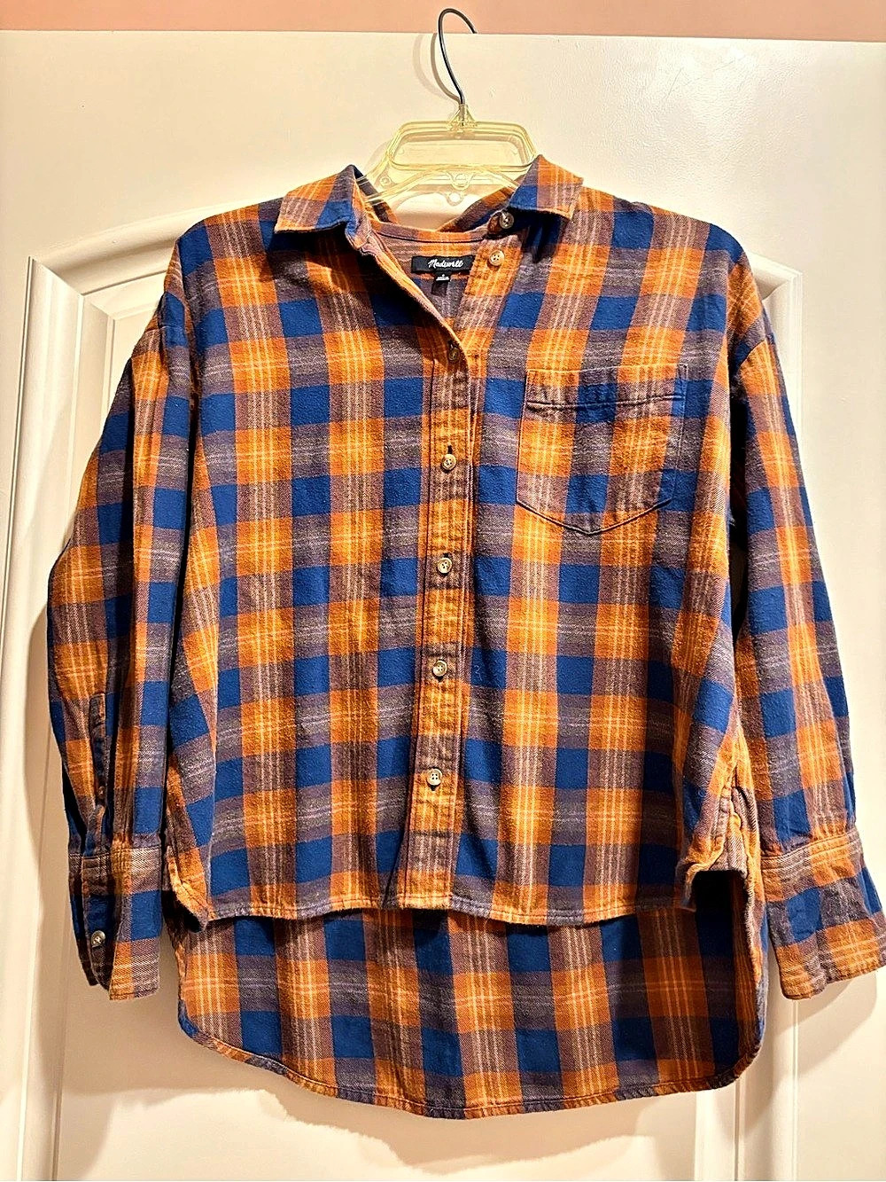 Madewell Flannel Classic Ex-Boyfriend Shirt in Plaid Blue & Orange Medium